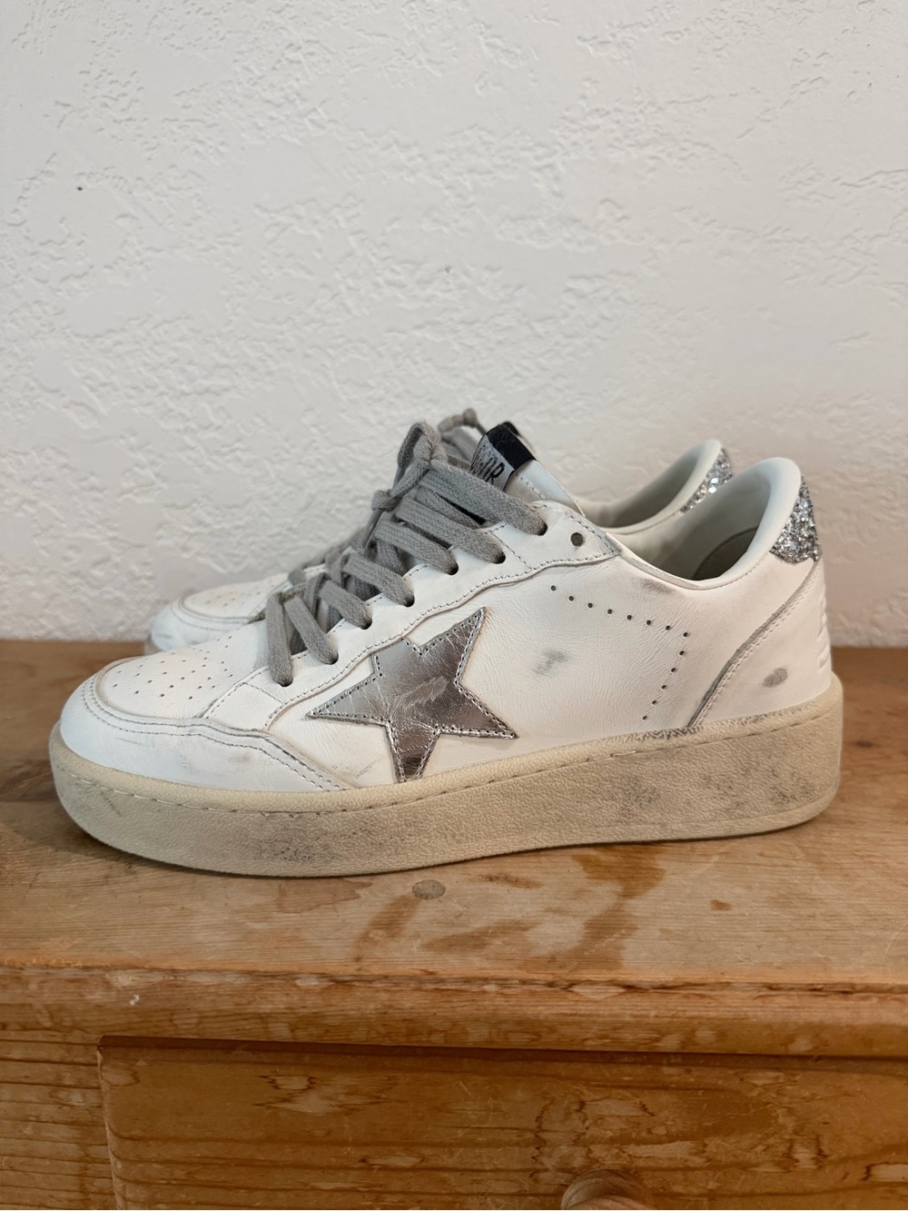 Golden Goose White Sneakers with Silver Star and Glitter Heel
